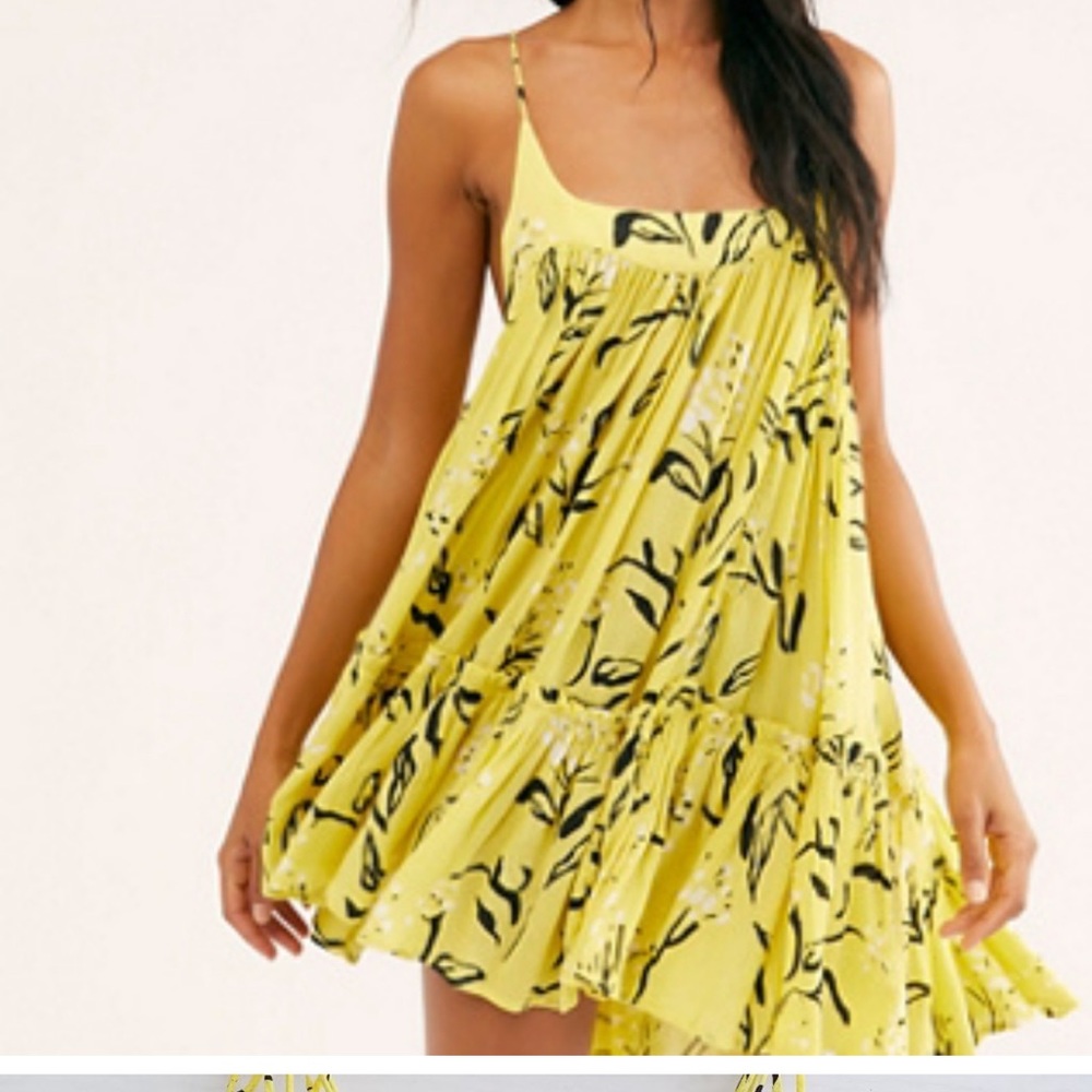NWOT Free People Yellow Strappy Floral Flowy Top.
